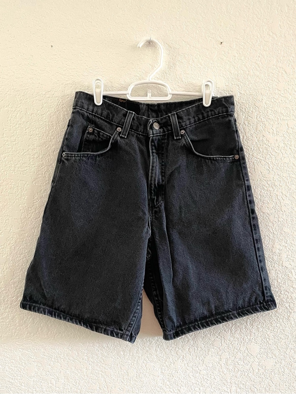 Vtg 90s Levi’s 565 Wide Leg Black Jorts Orange Tab Made in USA W28 Factory Hem